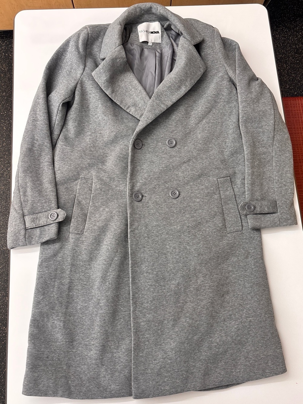 Fashion Nova Women’s Gray Double Breasted Longline Overcoat Jacket Size M